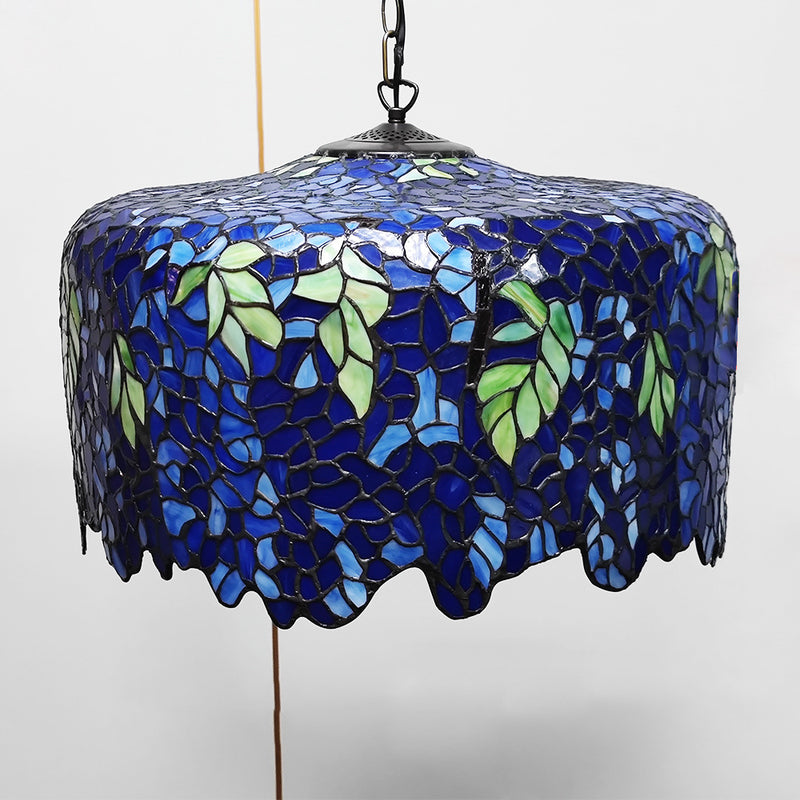 Traditional Tiffany Glass Metal Vine Grape 2-Light Pendant Light For Bedroom