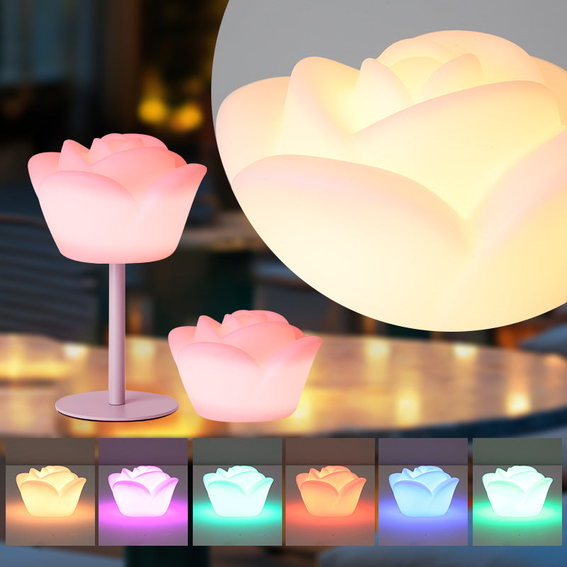 Contemporary Creative Rechargeable Waterproof PE Rose LED Table Lamp Night Light For Bedside