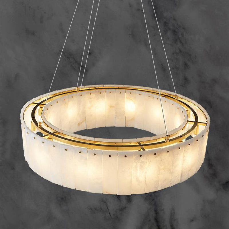 Contemporary Nordic Marble Copper Round 8/12/14 Light Chandeliers For Living Room