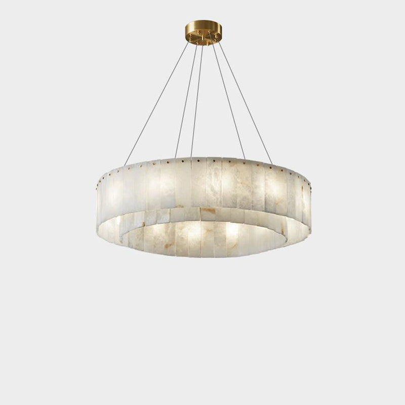 Contemporary Nordic Marble Copper Round 8/12/14 Light Chandeliers For Living Room