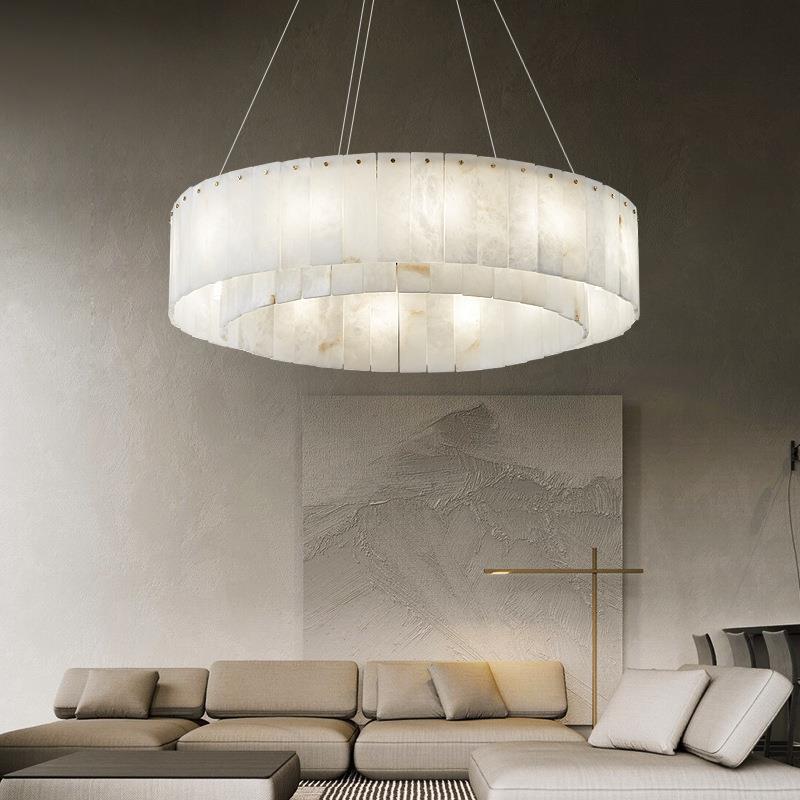 Contemporary Nordic Marble Copper Round 8/12/14 Light Chandeliers For Living Room