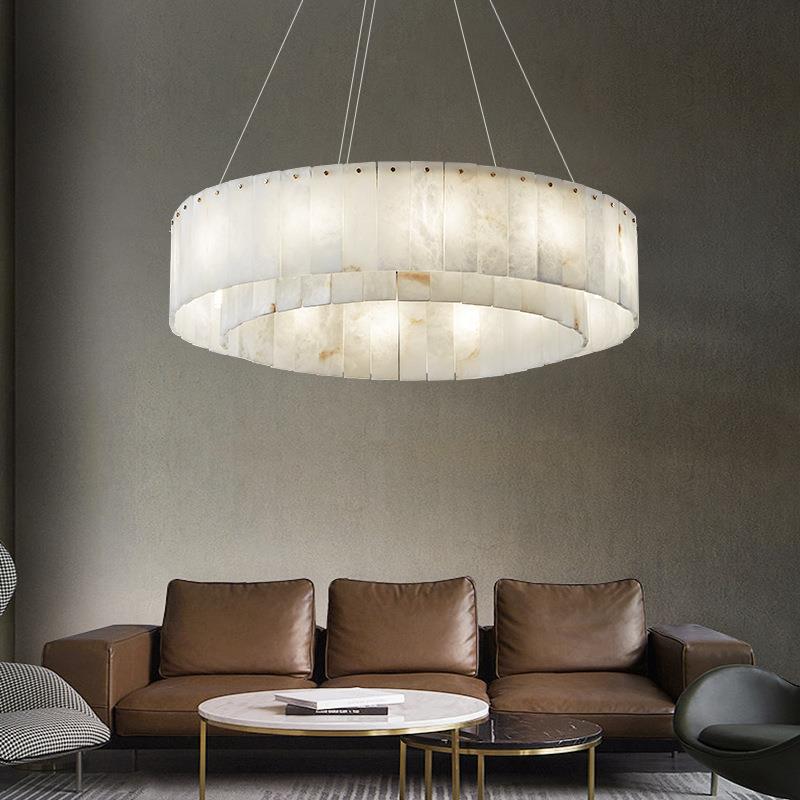 Contemporary Nordic Marble Copper Round 8/12/14 Light Chandeliers For Living Room