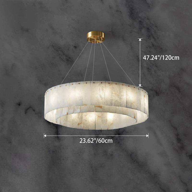 Contemporary Nordic Marble Copper Round 8/12/14 Light Chandeliers For Living Room