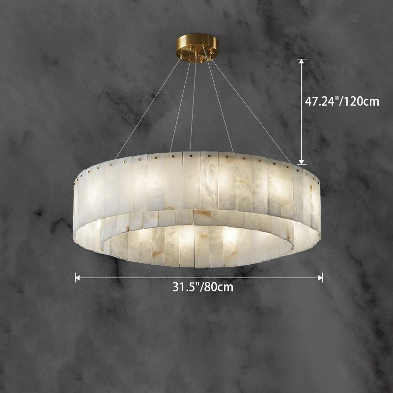 Contemporary Nordic Marble Copper Round 8/12/14 Light Chandeliers For Living Room