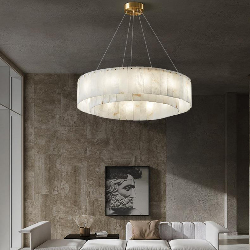 Contemporary Nordic Marble Copper Round 8/12/14 Light Chandeliers For Living Room