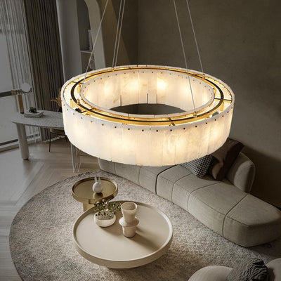 Contemporary Nordic Marble Copper Round 8/12/14 Light Chandeliers For Living Room