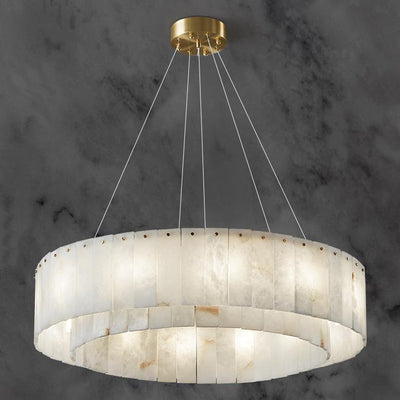 Contemporary Nordic Marble Copper Round 8/12/14 Light Chandeliers For Living Room