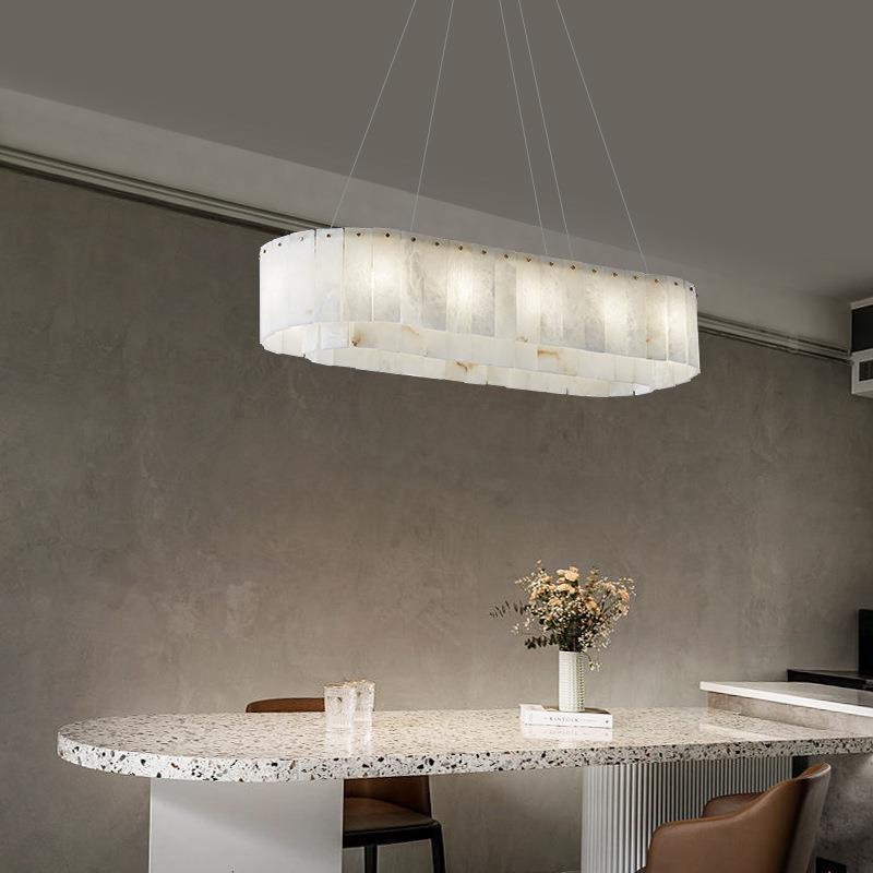 Contemporary Nordic Marble Copper Elliptical 14-Light Chandeliers Island Light For Living Room