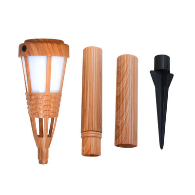 Traditional Farmhouse Solar Waterproof ABS Torch Simulated Bamboo Weaving LED Outdoor Light Landscape Lighting For Garden