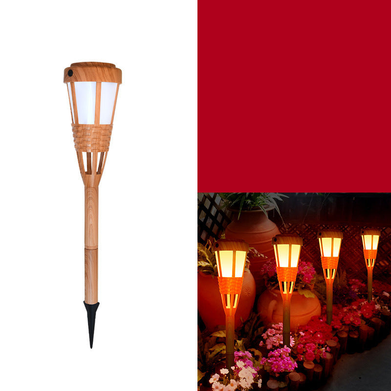 Traditional Farmhouse Solar Waterproof ABS Torch Simulated Bamboo Weaving LED Outdoor Light Landscape Lighting For Garden