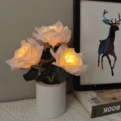 Modern Art Deco Rechargeable Plastic Fabric Flower Pot LED Table Lamp For Bedroom