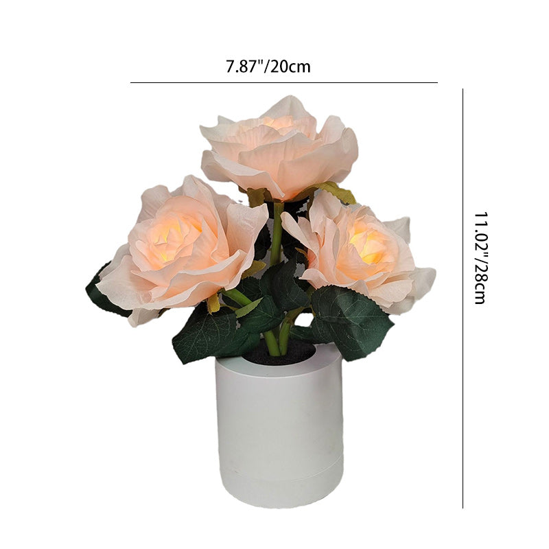 Modern Art Deco Rechargeable Plastic Fabric Flower Pot LED Table Lamp For Bedroom