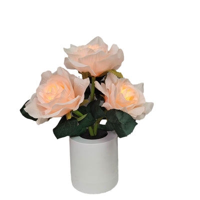 Modern Art Deco Rechargeable Plastic Fabric Flower Pot LED Table Lamp For Bedroom