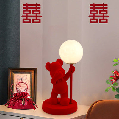 Contemporary Creative Rechargeable Acrylic Flock Bear Ball Wedding Decoration LED Table Lamp For Bedside