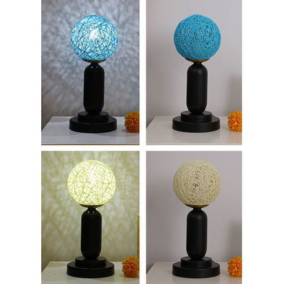 Contemporary Scandinavian Iron Glass Rattan Ball 1-Light Table Lamp For Bedside