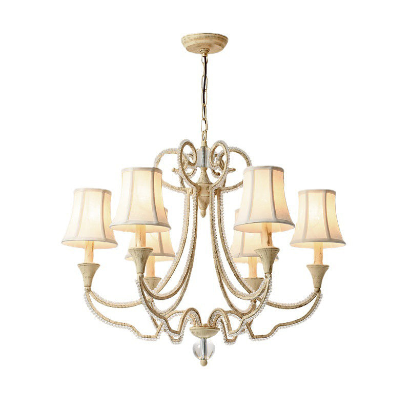 Traditional Farmhouse Iron Fabric Crystal Bead Cylinder 6/8 Light Chandeliers For Living Room