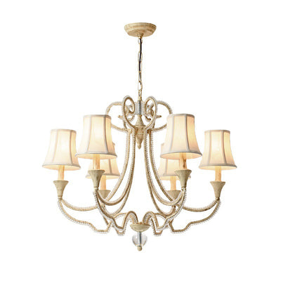 Traditional Farmhouse Iron Fabric Crystal Bead Cylinder 6/8 Light Chandeliers For Living Room