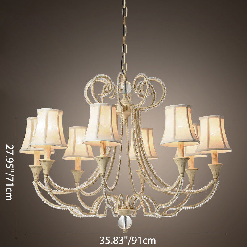 Traditional Farmhouse Iron Fabric Crystal Bead Cylinder 6/8 Light Chandeliers For Living Room