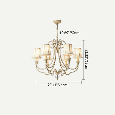 Traditional Farmhouse Iron Fabric Crystal Bead Cylinder 6/8 Light Chandeliers For Living Room