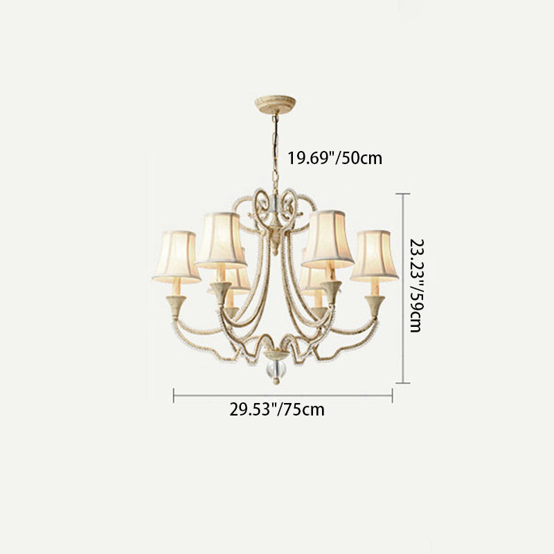 Traditional Farmhouse Iron Fabric Crystal Bead Cylinder 6/8 Light Chandeliers For Living Room