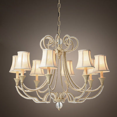 Traditional Farmhouse Iron Fabric Crystal Bead Cylinder 6/8 Light Chandeliers For Living Room