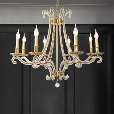 Traditional French Iron Crystal Candle Curved 3/6/8 Light Chandeliers For Living Room