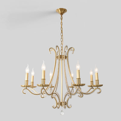 Traditional French Iron Crystal Candle Curved 3/6/8 Light Chandeliers For Living Room