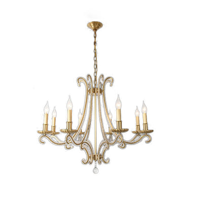 Traditional French Iron Crystal Candle Curved 3/6/8 Light Chandeliers For Living Room