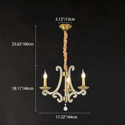 Traditional French Iron Crystal Candle Curved 3/6/8 Light Chandeliers For Living Room