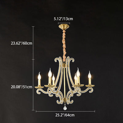 Traditional French Iron Crystal Candle Curved 3/6/8 Light Chandeliers For Living Room