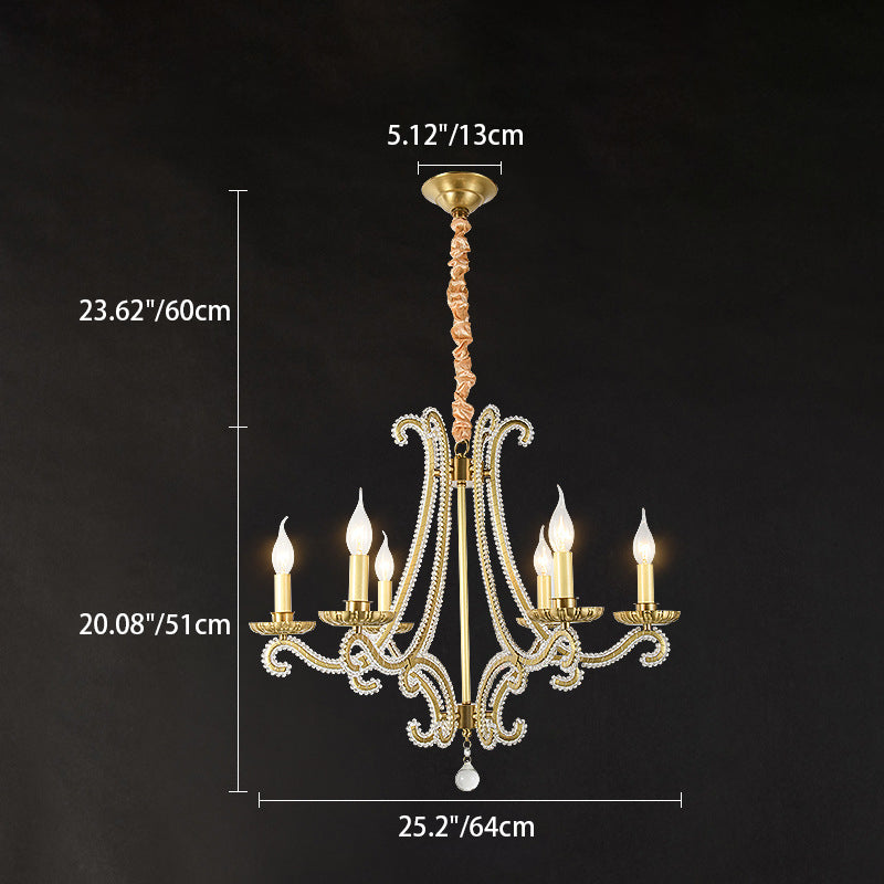 Traditional French Iron Crystal Candle Curved 3/6/8 Light Chandeliers For Living Room