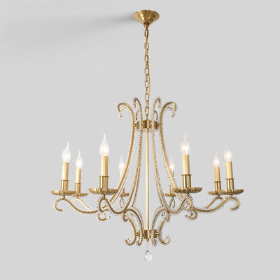 Traditional French Iron Crystal Candle Curved 3/6/8 Light Chandeliers For Living Room