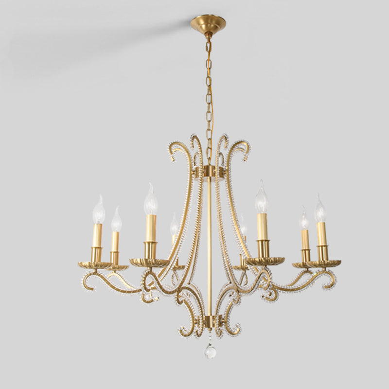 Traditional French Iron Crystal Candle Curved 3/6/8 Light Chandeliers For Living Room