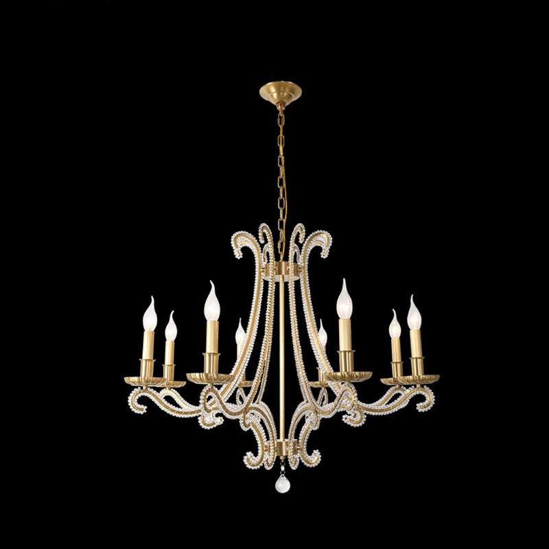 Traditional French Iron Crystal Candle Curved 3/6/8 Light Chandeliers For Living Room