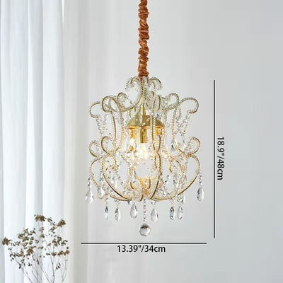 Traditional French Iron Crystal Curved 1/3 Light Chandeliers For Bedroom