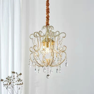 Traditional French Iron Crystal Curved 1/3 Light Chandeliers For Bedroom