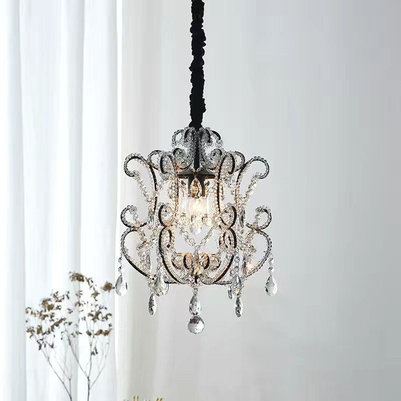 Traditional French Iron Crystal Curved 1/3 Light Chandeliers For Bedroom