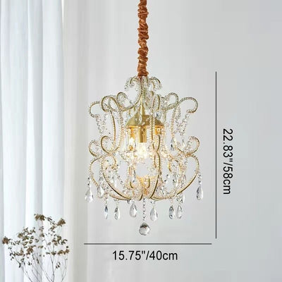 Traditional French Iron Crystal Curved 1/3 Light Chandeliers For Bedroom