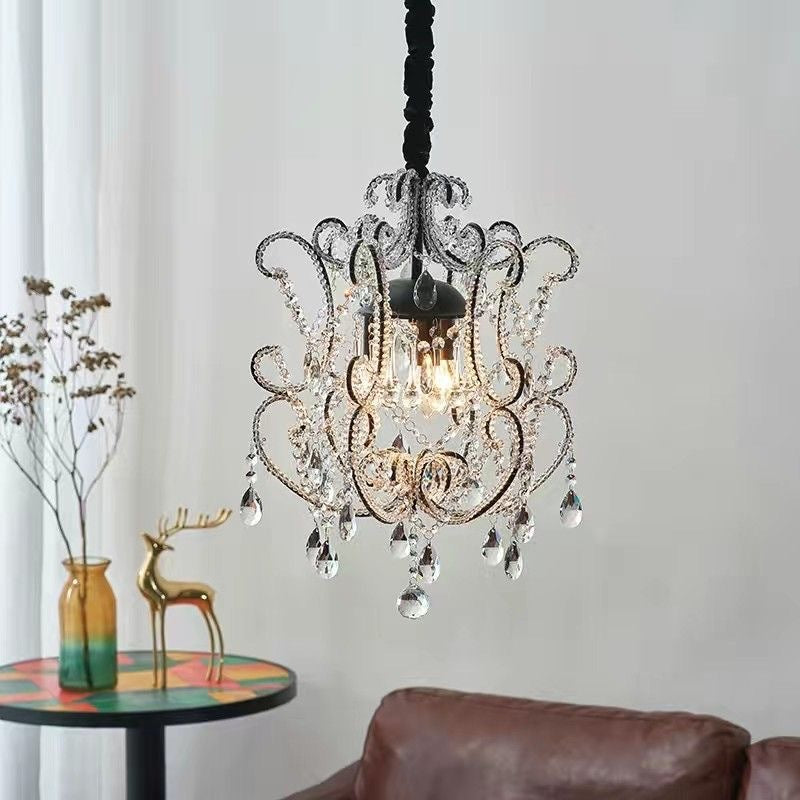 Traditional French Iron Crystal Curved 1/3 Light Chandeliers For Bedroom