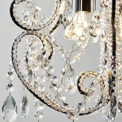 Traditional French Iron Crystal Curved 1/3 Light Chandeliers For Bedroom