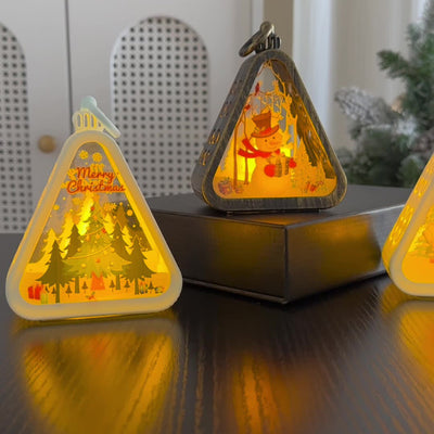 Modern Art Deco Battery Plastic Glass Triangle Santa Christmas Tree Decorative LED Table Lamp Night Light For Bedroom