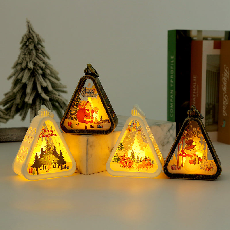 Modern Art Deco Battery Plastic Glass Triangle Santa Christmas Tree Decorative LED Table Lamp Night Light For Bedroom