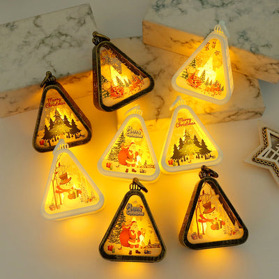 Modern Art Deco Battery Plastic Glass Triangle Santa Christmas Tree Decorative LED Table Lamp Night Light For Bedroom