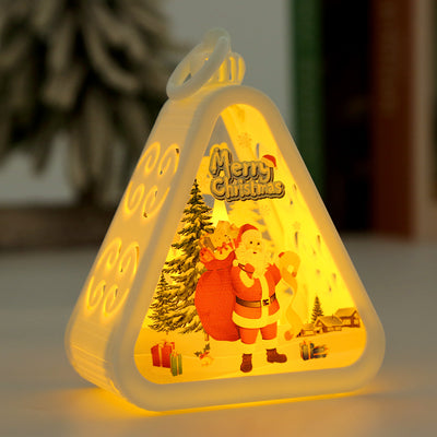 Modern Art Deco Battery Plastic Glass Triangle Santa Christmas Tree Decorative LED Table Lamp Night Light For Bedroom