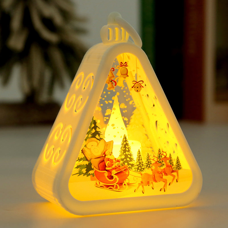 Modern Art Deco Battery Plastic Glass Triangle Santa Christmas Tree Decorative LED Table Lamp Night Light For Bedroom