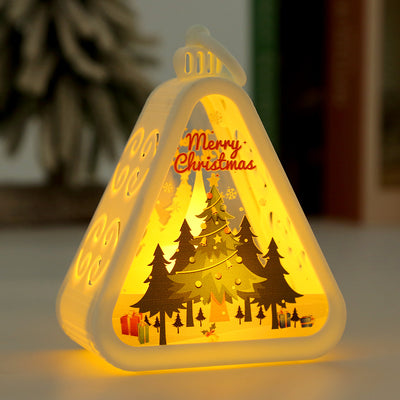 Modern Art Deco Battery Plastic Glass Triangle Santa Christmas Tree Decorative LED Table Lamp Night Light For Bedroom