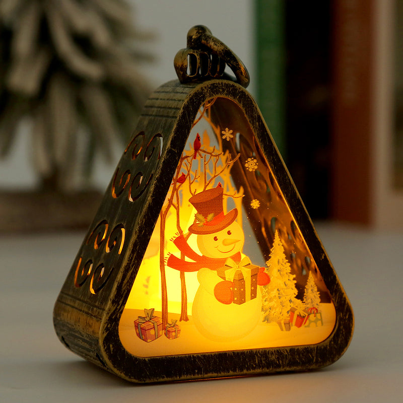 Modern Art Deco Battery Plastic Glass Triangle Santa Christmas Tree Decorative LED Table Lamp Night Light For Bedroom