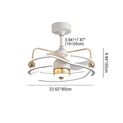 Contemporary Nordic Iron Aluminum Acrylic Round Tornado LED Downrods Ceiling Fan Light For Bedroom