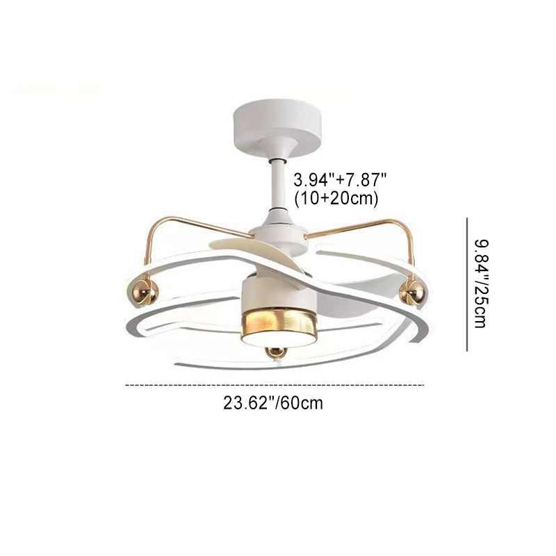 Contemporary Nordic Iron Aluminum Acrylic Round Tornado LED Downrods Ceiling Fan Light For Bedroom