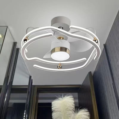 Contemporary Nordic Iron Aluminum Acrylic Round Tornado LED Downrods Ceiling Fan Light For Bedroom